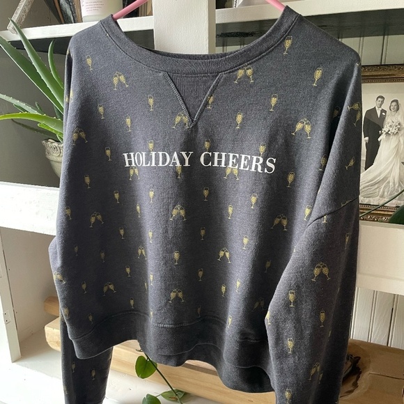 FIFTH SUN "HOLIDAY CHEERS" CHAMPAGNE TOAST CROP SWEATSHIRT XL - Picture 1 of 8
